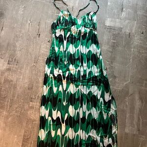 Zara Womens White green black Geometric Viscose dress sz small NWOT